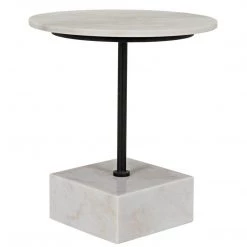 Accent Tables Noir Furniture Rodin Side Table, Black Metal Finish With White Stone