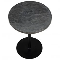Noir Furniture Ford Stone Top Side Table, Black Metal, Tall