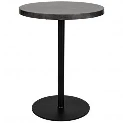 Noir Furniture Ford Stone Top Side Table, Black Metal, Tall