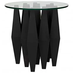 Noir Furniture Noir Soldier Side Table, Black Steel With Glass Top Accent Tables