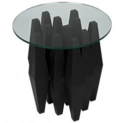 Noir Furniture Noir Soldier Side Table, Black Steel With Glass Top Accent Tables