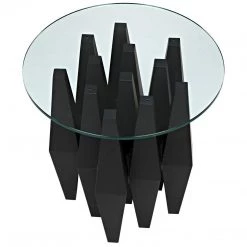Noir Furniture Noir Soldier Side Table, Black Steel With Glass Top Accent Tables