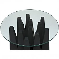 Noir Furniture Noir Soldier Side Table, Black Steel With Glass Top Accent Tables
