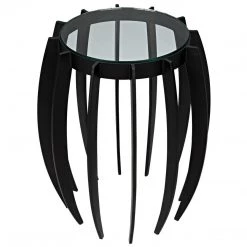 Noir Furniture Accent Tables Noir Spikes Side Table, Black Steel With Glass Top