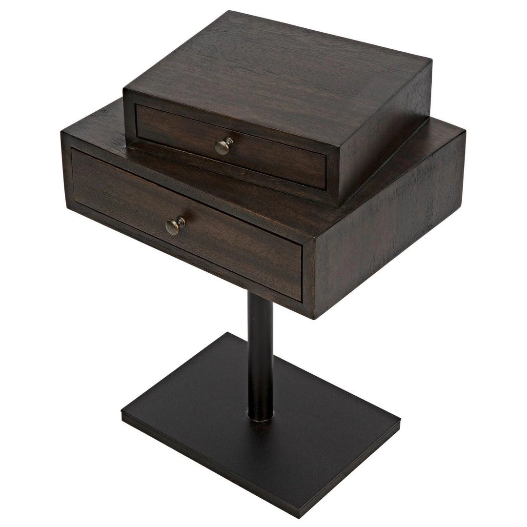 Noir Furniture Noir Enola Side Table, Ebony Walnut With Steel Base