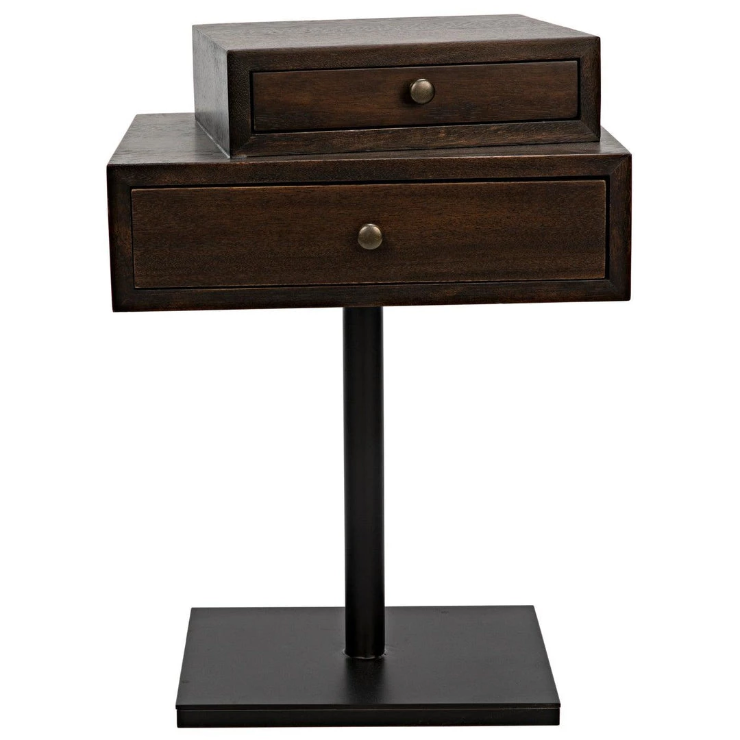 Noir Furniture Noir Enola Side Table, Ebony Walnut With Steel Base