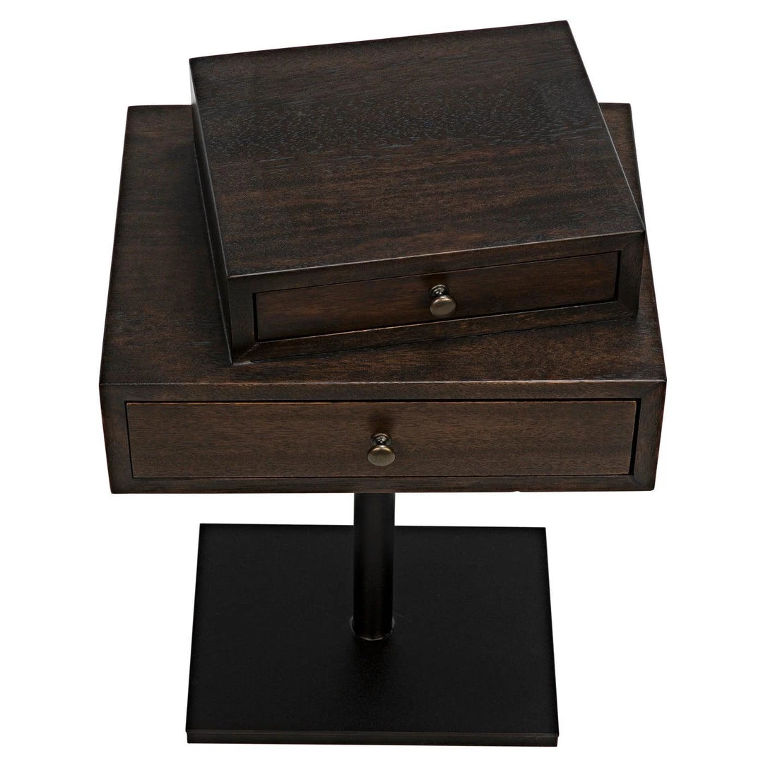 Noir Furniture Noir Enola Side Table, Ebony Walnut With Steel Base
