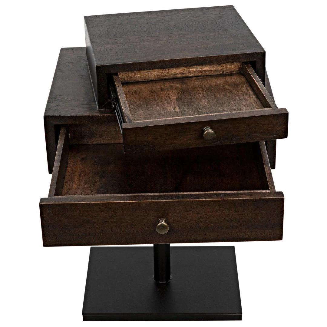 Noir Furniture Noir Enola Side Table, Ebony Walnut With Steel Base
