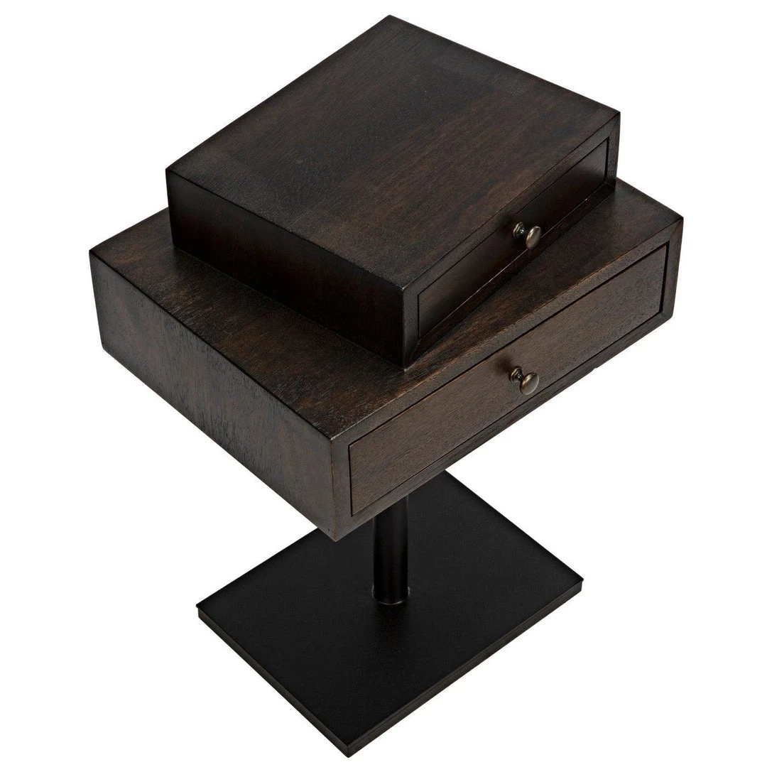 Noir Furniture Noir Enola Side Table, Ebony Walnut With Steel Base