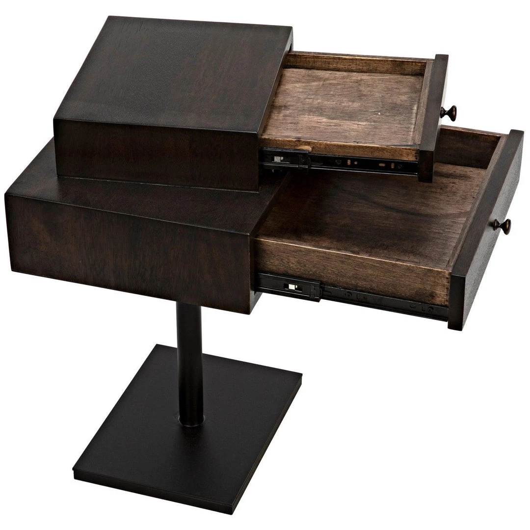 Noir Furniture Noir Enola Side Table, Ebony Walnut With Steel Base