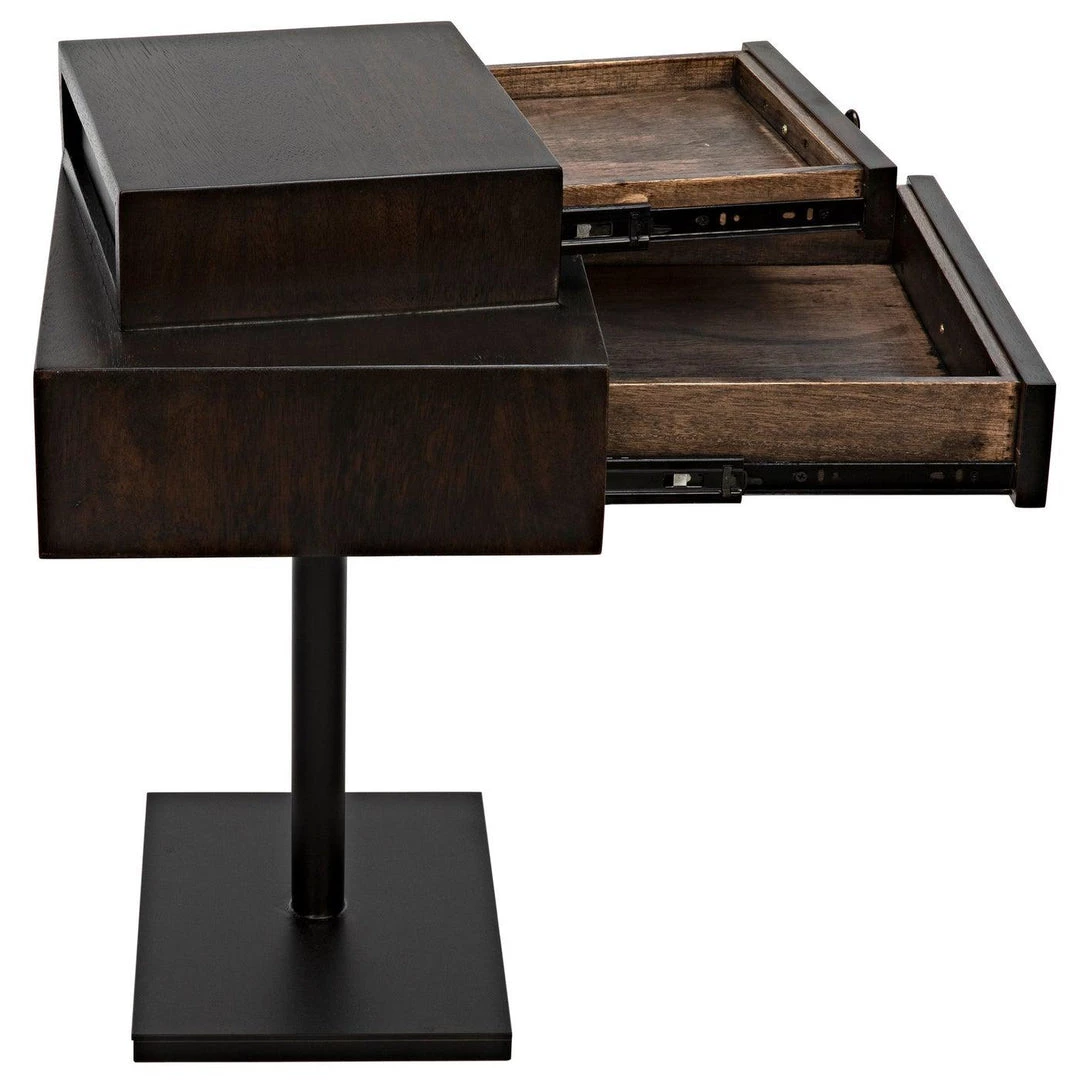 Noir Furniture Noir Enola Side Table, Ebony Walnut With Steel Base