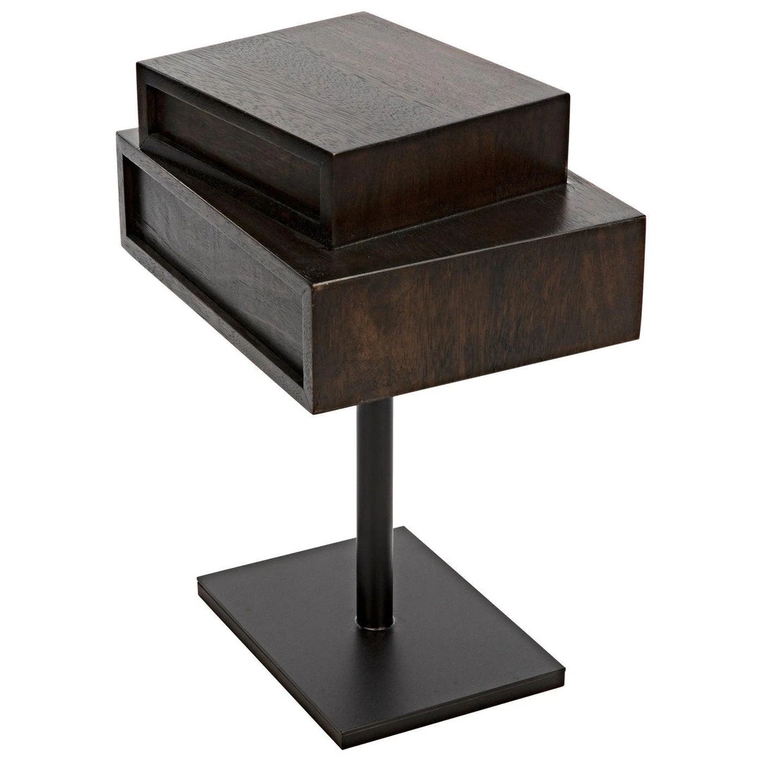 Noir Furniture Noir Enola Side Table, Ebony Walnut With Steel Base