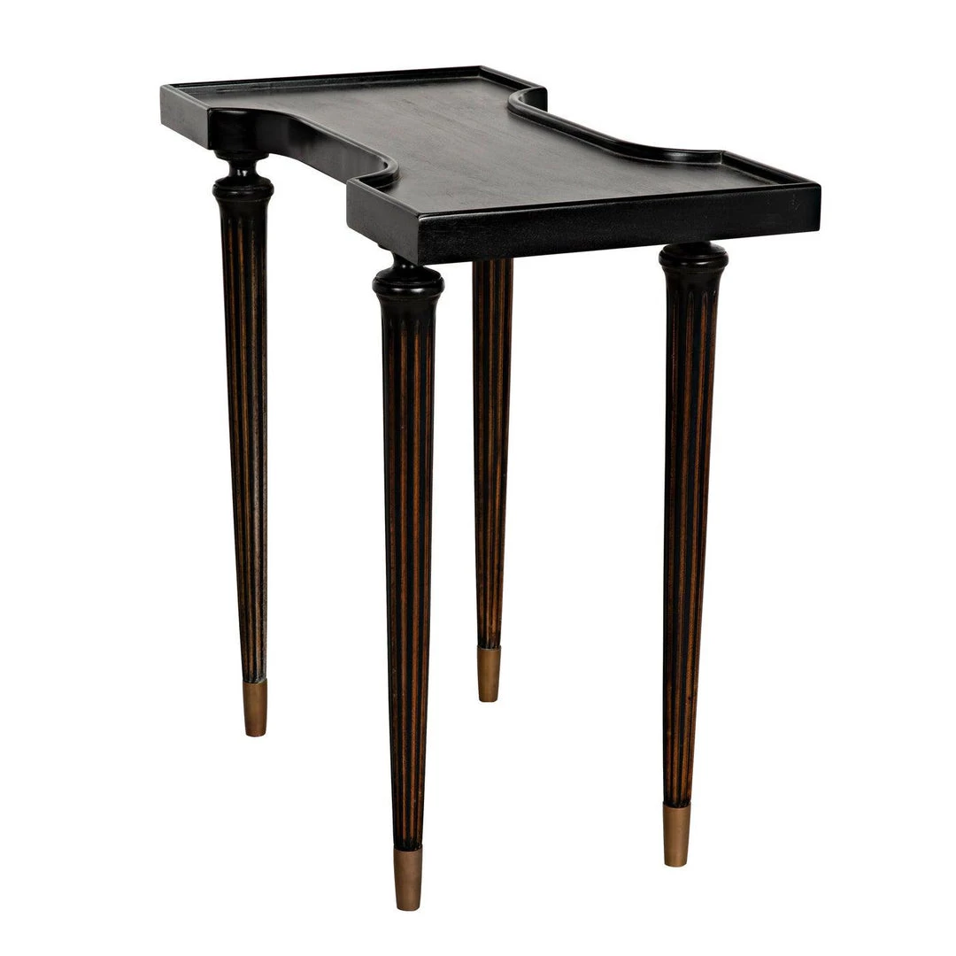 Noir Furniture Noir Taylor Side Table, Hand Rubbed Black With Light Brown Trim