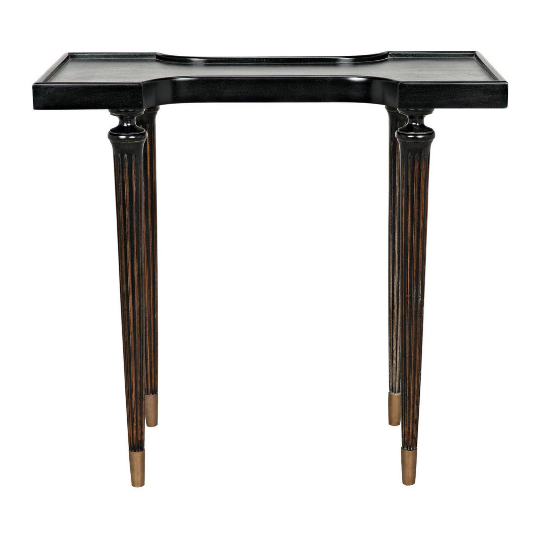 Noir Furniture Noir Taylor Side Table, Hand Rubbed Black With Light Brown Trim