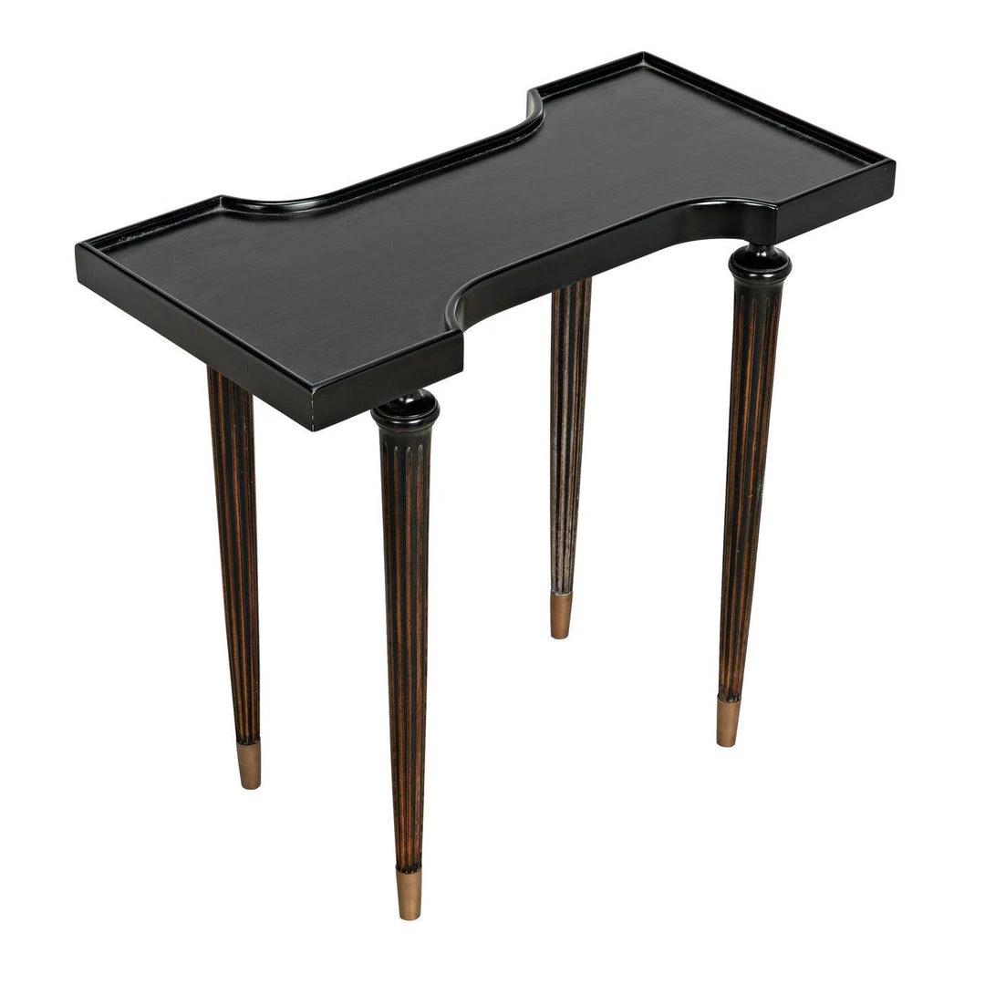 Noir Furniture Noir Taylor Side Table, Hand Rubbed Black With Light Brown Trim