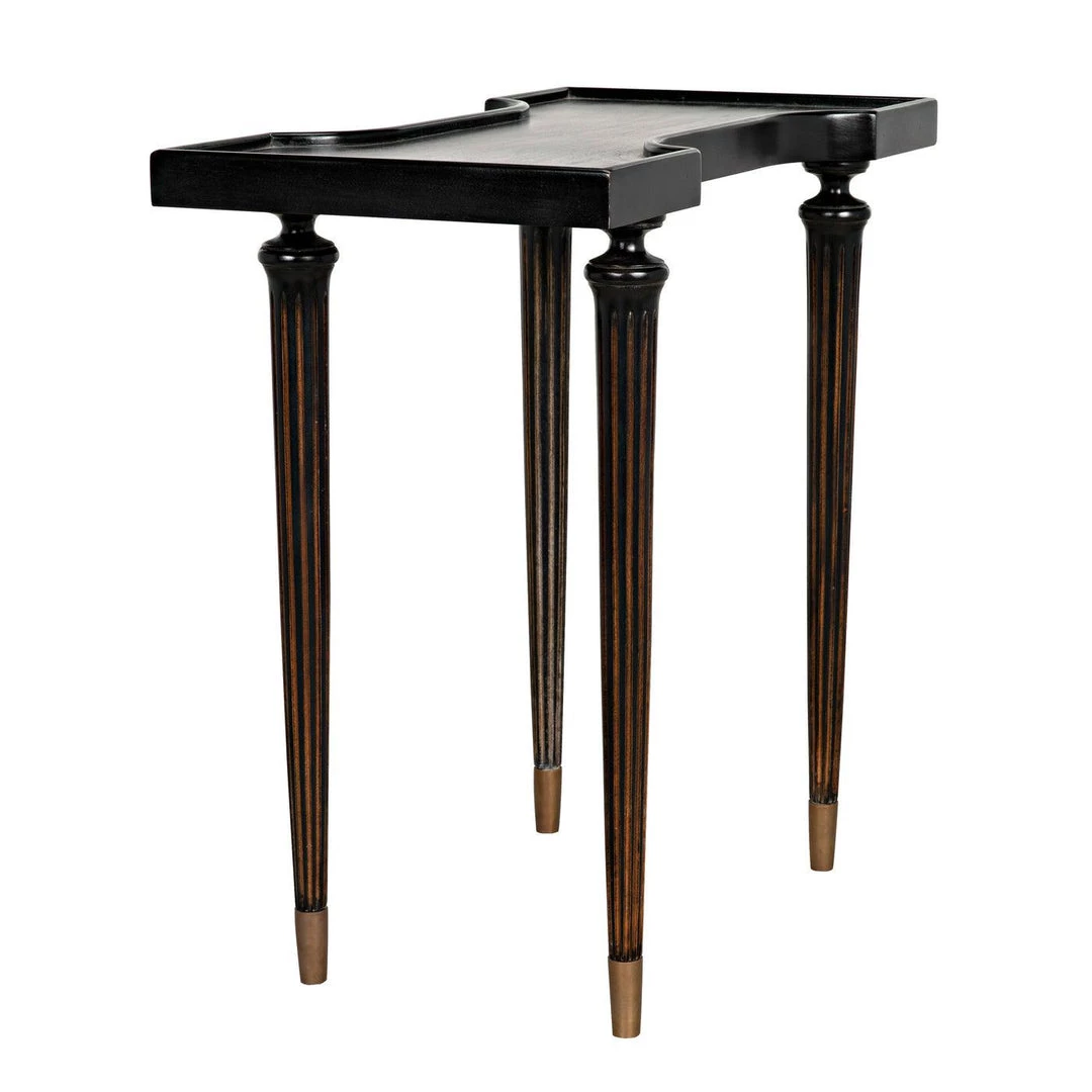 Noir Furniture Noir Taylor Side Table, Hand Rubbed Black With Light Brown Trim