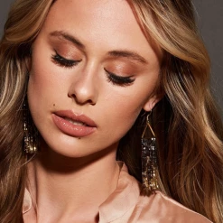 Ink + Alloy Blue Gold Iridescent Fringe On Triangle Hanger Earring 3.5"