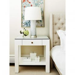 Bungalow 5 - Valentina Grasscloth 1-Drawer Side Table In White
