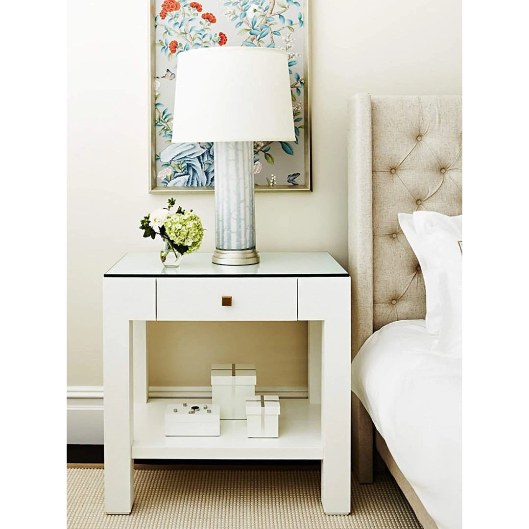Bungalow 5 - Valentina Grasscloth 1-Drawer Side Table In White